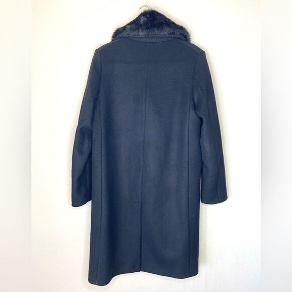 NWT Acne Studios Omana Wool Trech Black Pea Coat Fake Fur Collar Size 6 - Picture 7 of 11
